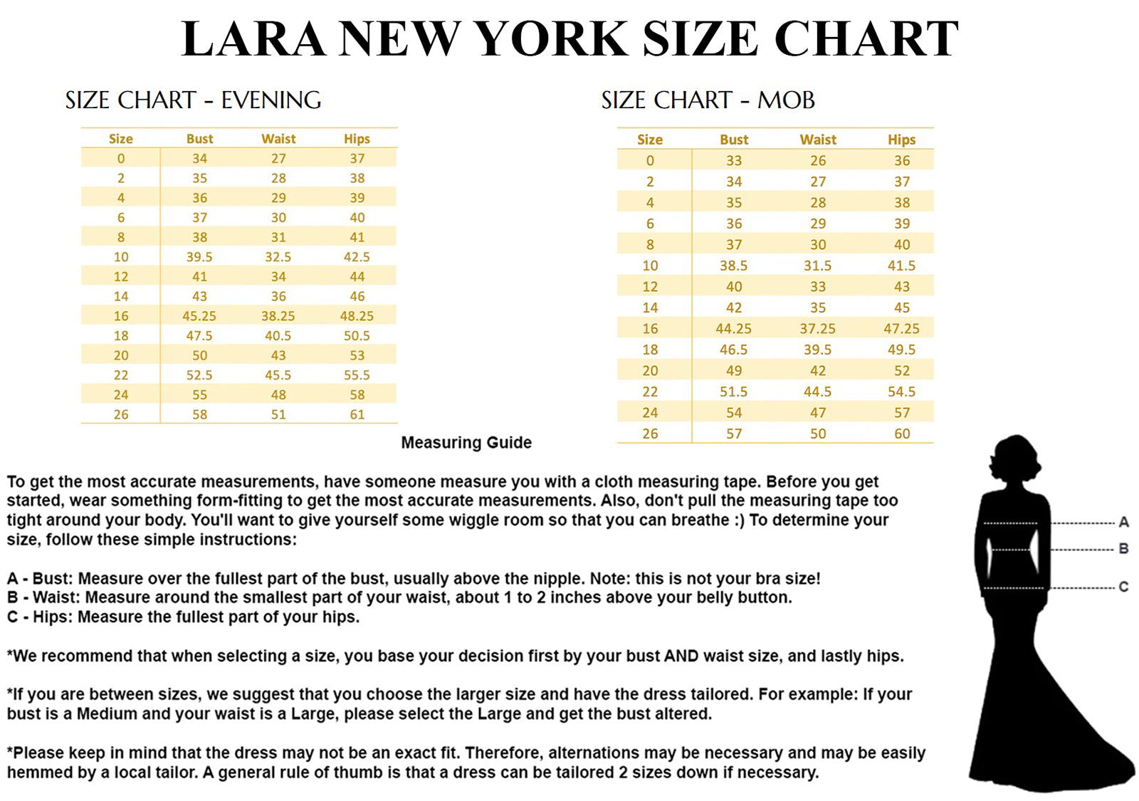 Lara New York Size Chart