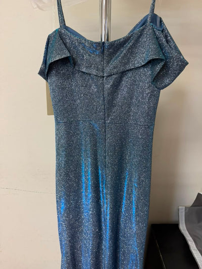 Clearance Royal/Silver Size M Cold Shoulder Metallic Evening Dress By Lenovia 5213