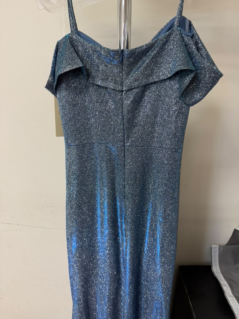 Clearance Royal/Silver Size M Cold Shoulder Metallic Evening Dress By Lenovia 5213