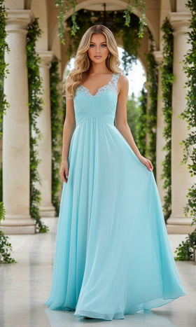 La Femme 21130 Floor-Length Lace A-Line Prom Dress with Open Back