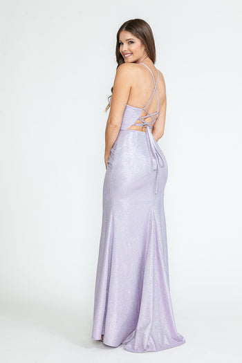 Formal Dress V-Neck Pleated Spaghetti Strap Prom Gown By Lenovia 5302