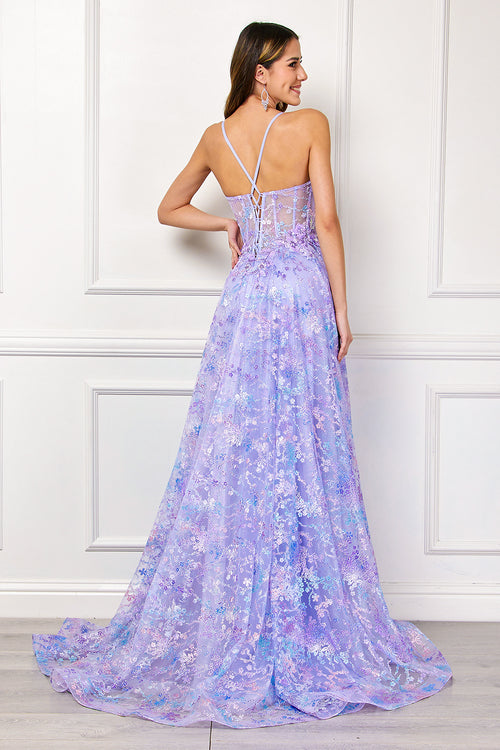 Formal Dress V-Neck Sequin Sleeveless Prom Gown By Amelia Couture 4050