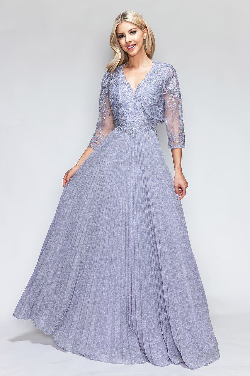 Vestido de madre del novio con escote en V y mangas 3/4 de Lenovia 8341 (Nueva colección)