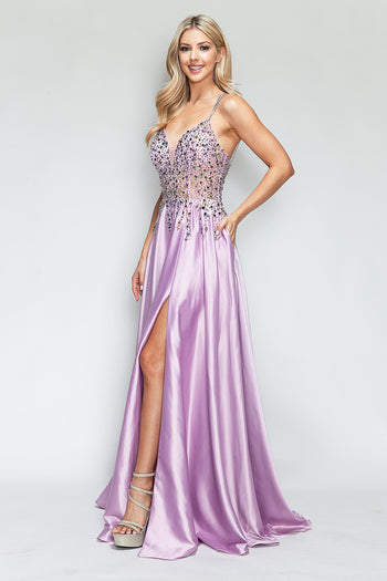 Prom Dress V-Neck Spaghetti Strap A-Line Formal Gown By Lenovia 8331
