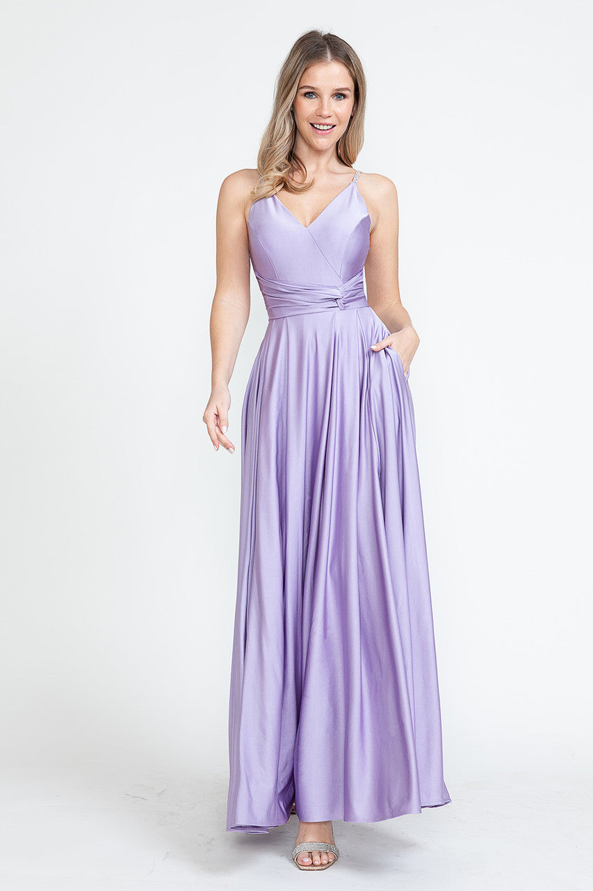 Evening Dress V-Neck Thigh Slit A-Line Formal Gown By Lenovia 5275