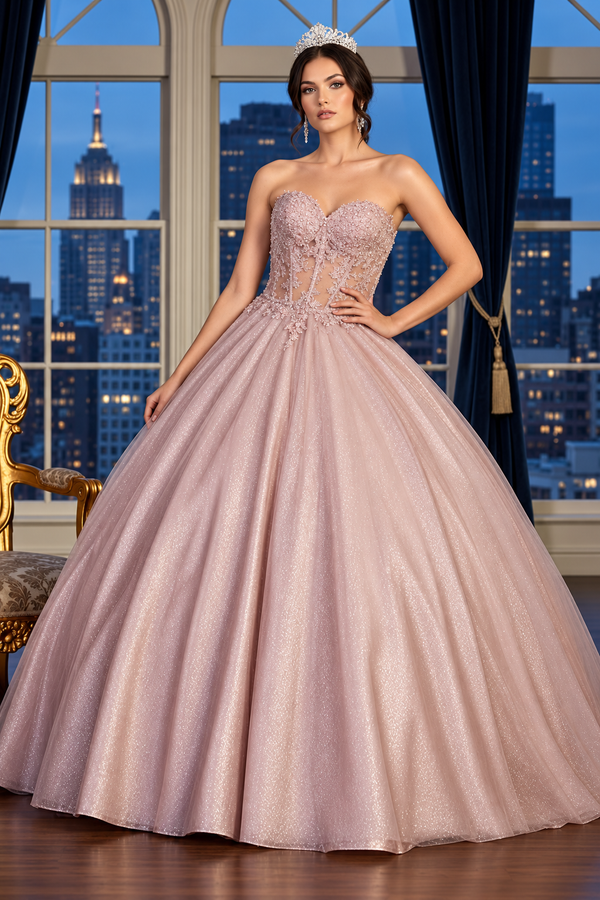 Quinceanera Dress Ball Gown Bolero Glitter Style