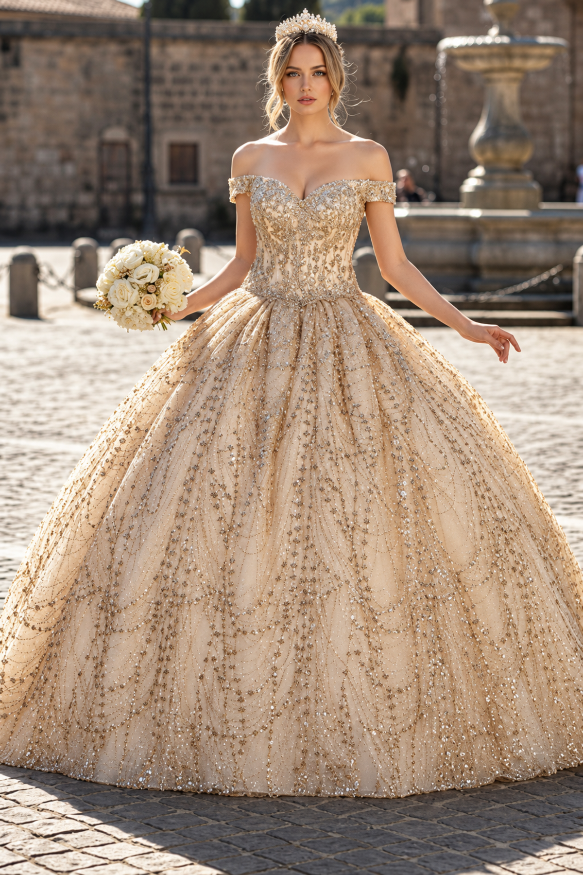 Sweet 16 Birthday Party Dress in Champagne/Gold Style LK153 Ball Gown