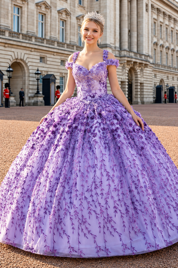 Cold Shoulder 3D Floral Applique Quince Ball Gown