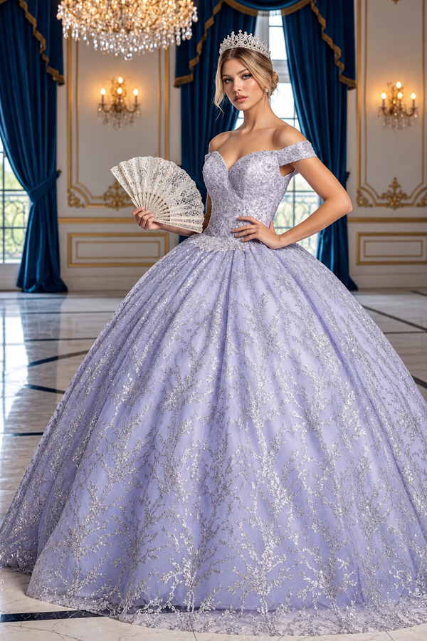 Off Shoulder Corset Quinceanera Glitter Ball Gown