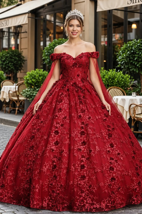 Off Shoulder Floral Corset Quinceanera Ball Gown