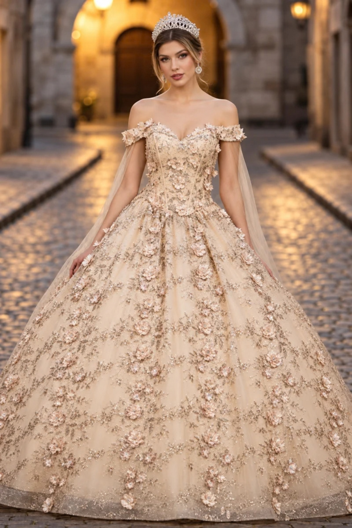 Off Shoulder Floral Corset Quinceanera Ball Gown