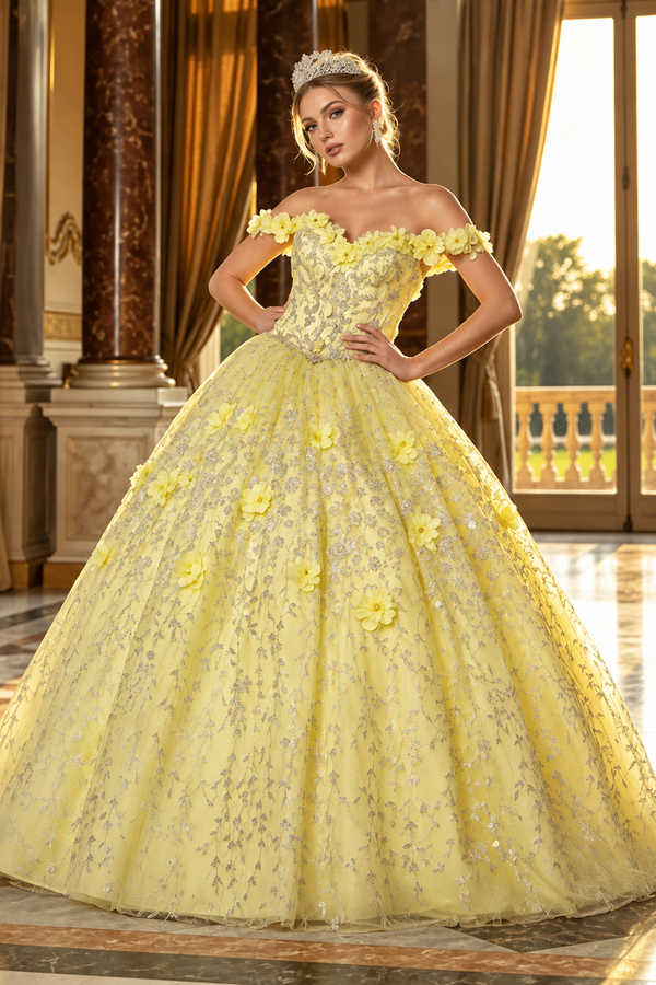 Floral Off The Shoulder Ball Gown Quinceanera Dress