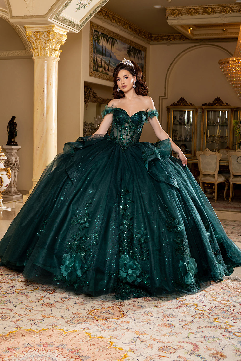 green quinceanera dresses with sleeves Women's Layla K Lk270 Off-Shoulder Floral Applique Ball Gown Quinceaera Dress-New Collection Pink 6, Size: 12 sage green quinceanera dresses