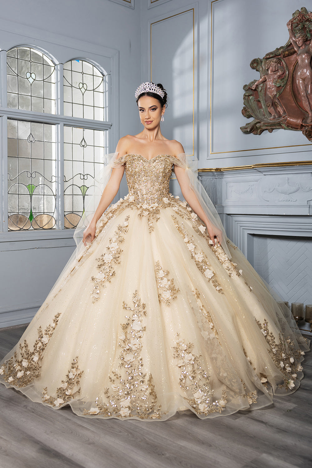 colour champagne wedding dress and Gold Champagne | Off the Shoulder