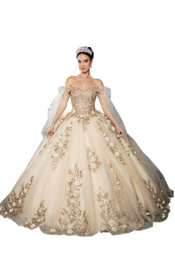 Plus Size Ball Gown in Champagne/Gold | Formal Quinceanera Dress by LK280