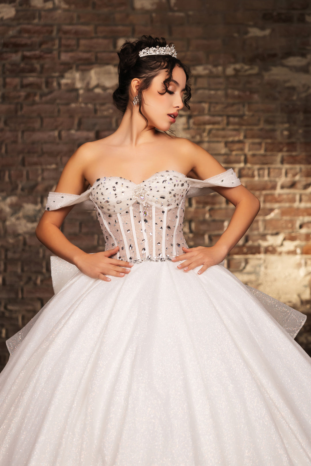 white quinceanera homecoming dresses Layla K LK281 Off-White Crystal Embellished Corset Ball Gown Glitter Quinceañera Dress Camilla Sale