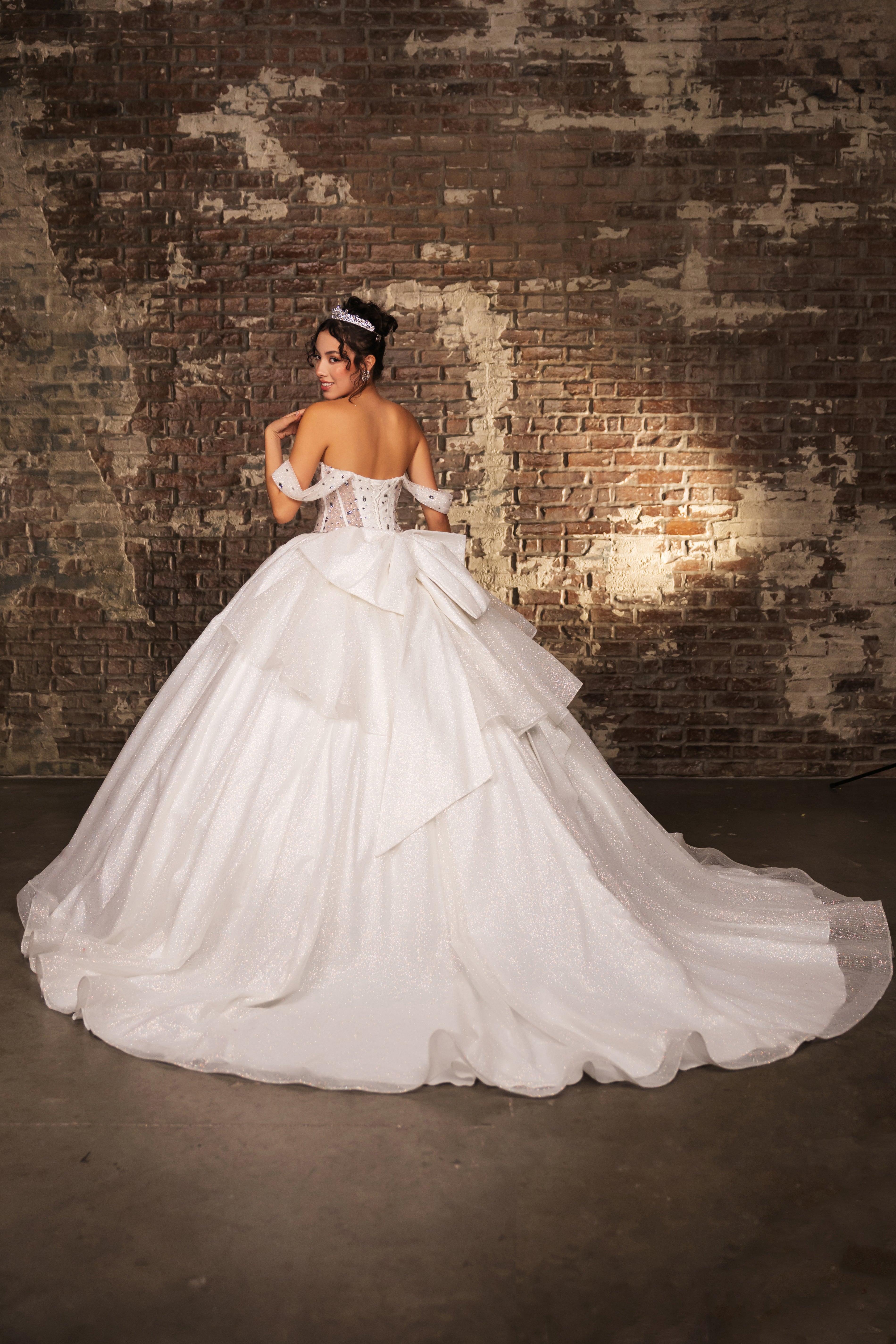 Layla K LK281 Off-White Crystal Embellished Corset Ball Gown Glitter Quinceañera Dress