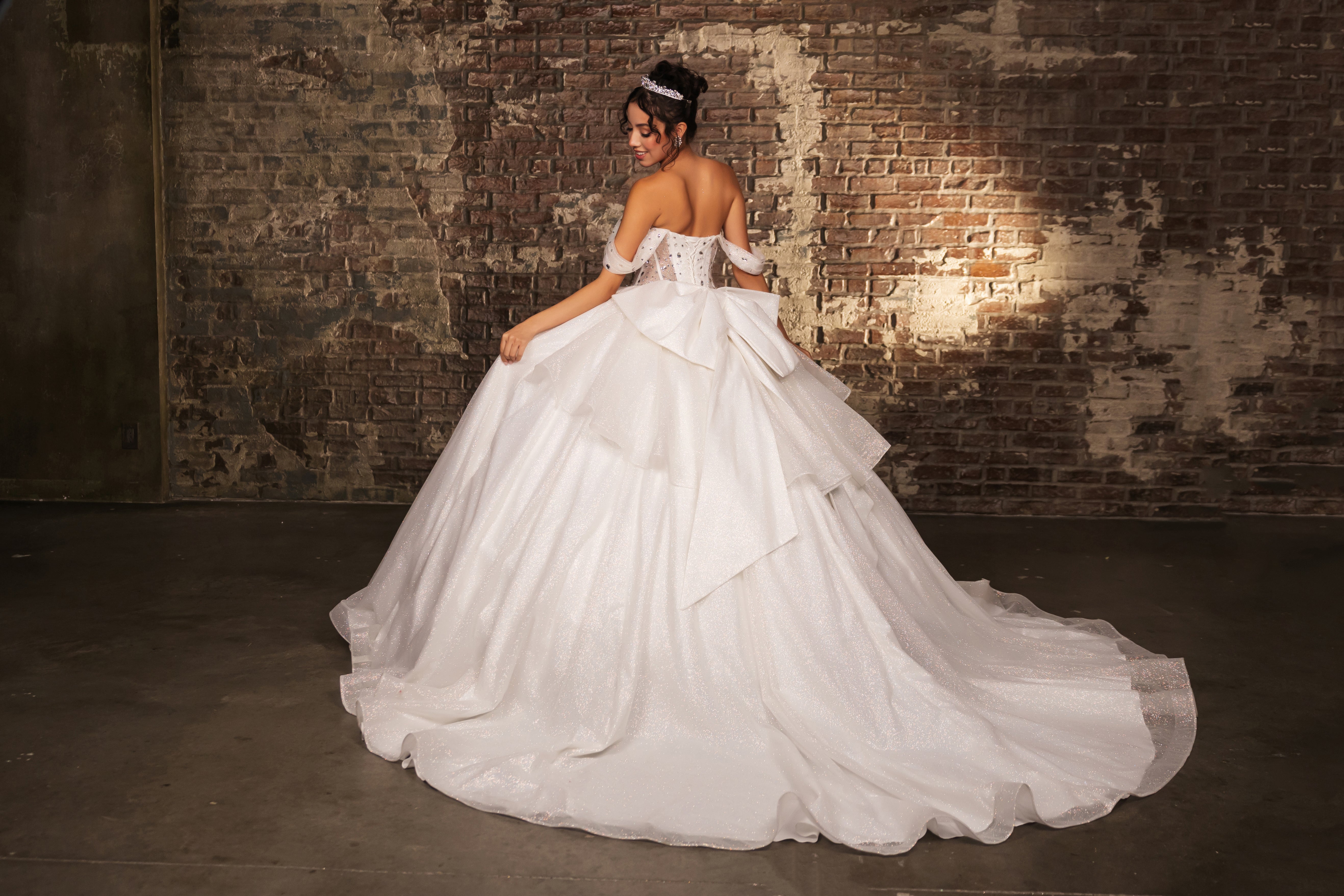 Layla K LK281 Off-White Crystal Embellished Corset Ball Gown Glitter Quinceañera Dress