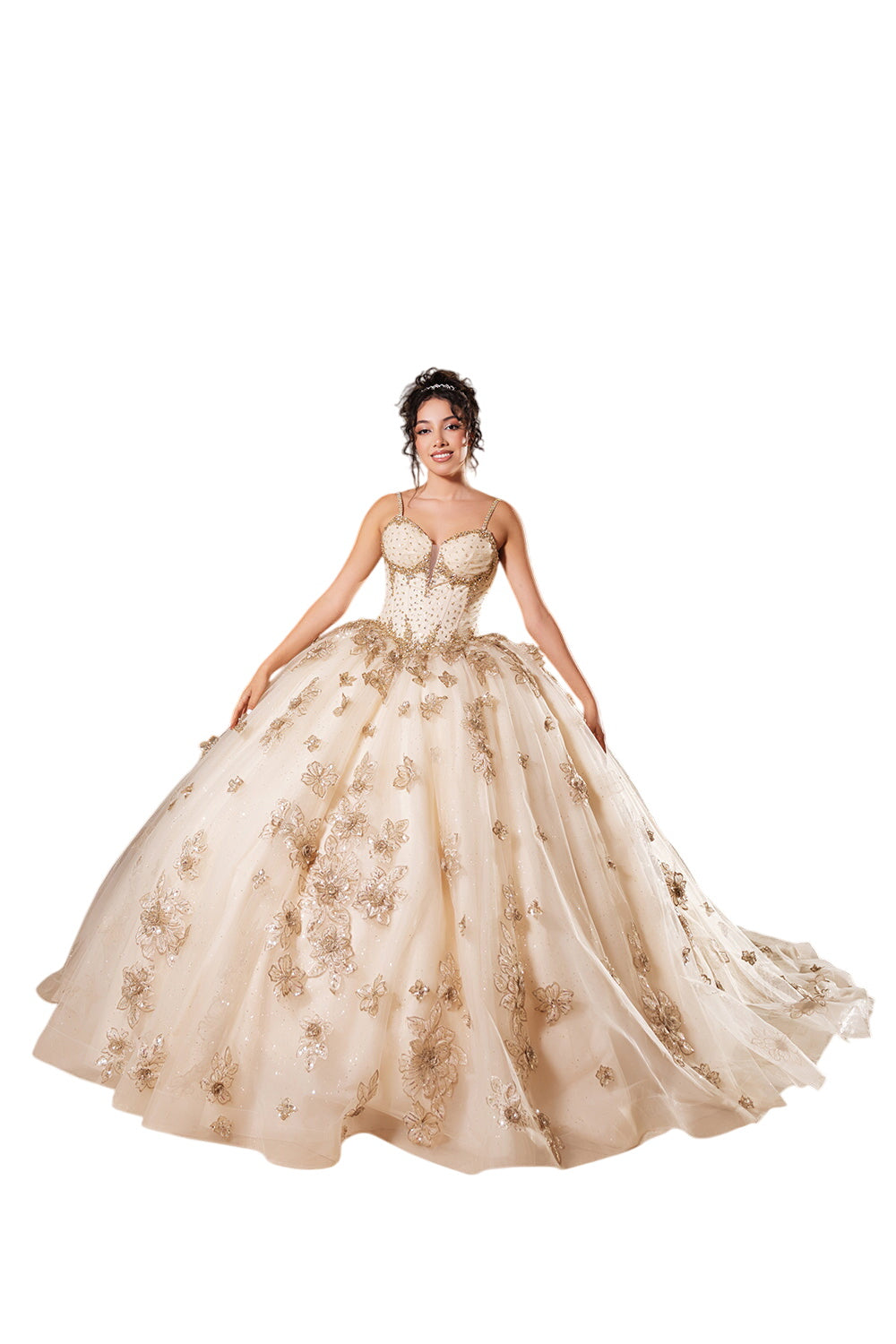 Layla K LK282 Floral Quinceañera Ball Gown with Beaded Corset Bodice