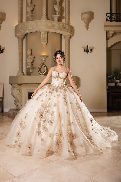 CHAMPAGNE/GOLD Layla K LK282 Floral Quinceañera Ball Gown