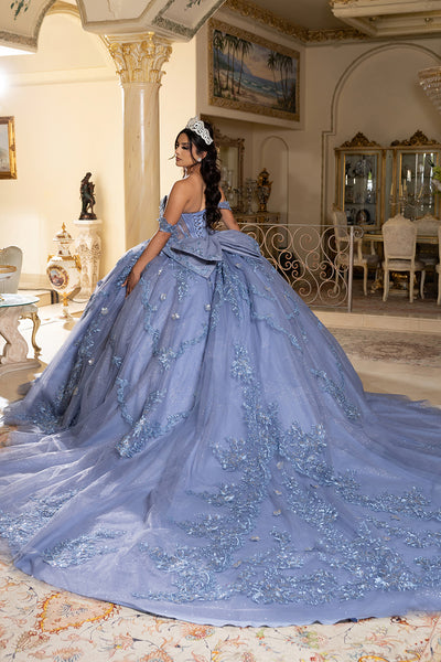 Off-Shoulder Quinceañera Ball Gown with Beaded Lace Appliques and Royal Train by Layla K LK283
