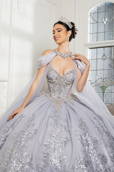 Luxury Ball Gown Quinceañera Dress with Glitter Tulle Skirt & Beaded Corset By Layla K LK284