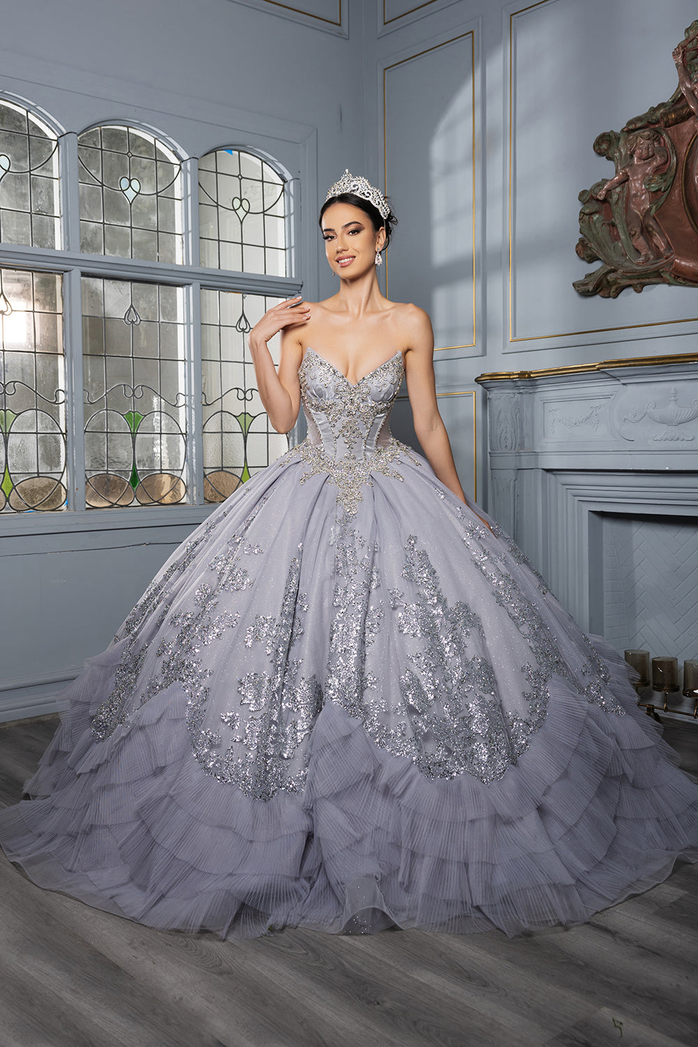Luxury Ball Gown Quinceañera Dress with Glitter Tulle Skirt & Beaded Corset By Layla K LK284