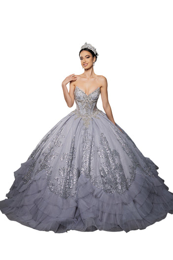 Luxury Ball Gown Quinceañera Dress with Glitter Tulle Skirt & Beaded Corset By Layla K LK284