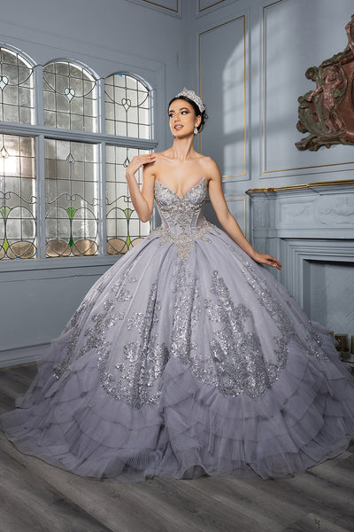 Luxury Ball Gown Quinceañera Dress with Glitter Tulle Skirt & Beaded Corset By Layla K LK284