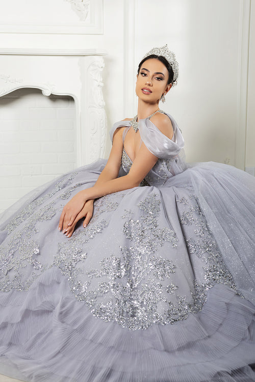 Luxury Ball Gown Quinceañera Dress with Glitter Tulle Skirt & Beaded Corset By Layla K LK284