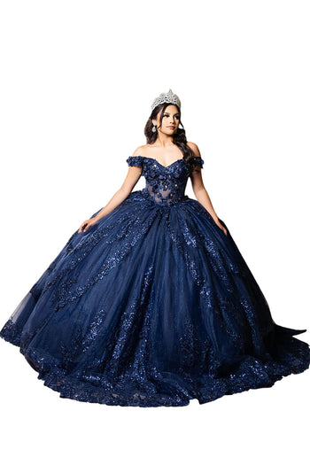 Off the Shoulder Quinceañera Ball Gown with Sequins 3D Floral Lace Sweet 16 Dress by Layla K LK285