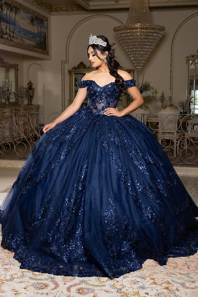 Off the Shoulder Quinceañera Ball Gown with Sequins 3D Floral Lace Sweet 16 Dress by Layla K LK285