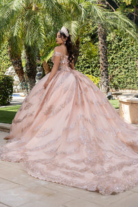 Off the Shoulder Quinceañera Ball Gown with Sequins 3D Floral Lace Sweet 16 Dress by Layla K LK285