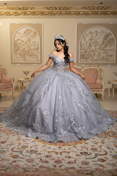 Off the Shoulder Quinceañera Ball Gown with Sequins 3D Floral Lace Sweet 16 Dress by Layla K LK285