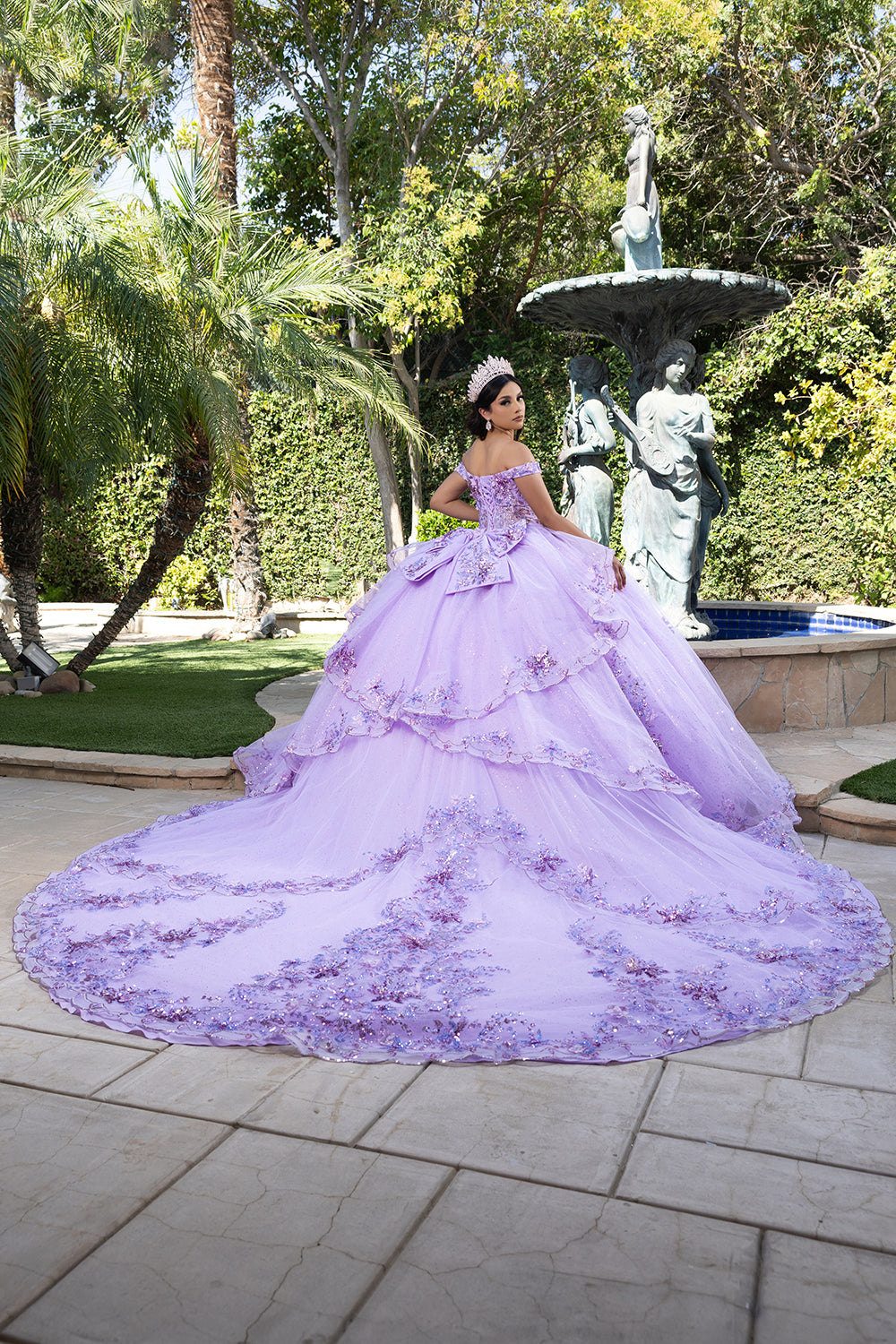 Luxurious Off The Shoulder Quinceañera Ball Gown with 3D Floral Appliqués Glitter Tulle Skirt by Layla K LK286