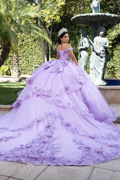 Luxurious Off The Shoulder Quinceañera Ball Gown with 3D Floral Appliqués Glitter Tulle Skirt by Layla K LK286