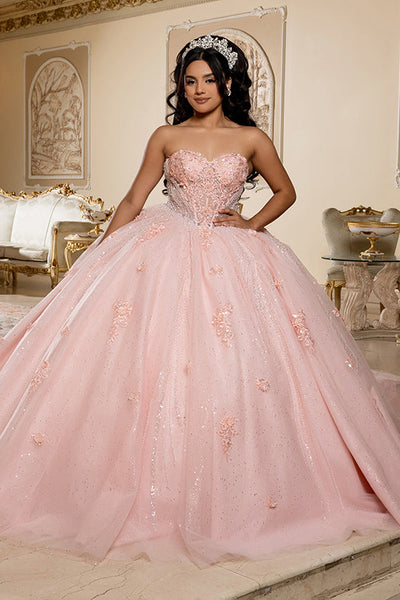 Beaded Corset Bodice & Glitter Tulle Skirt Strapless Sweetheart Birthday Dress By Layla K LK288