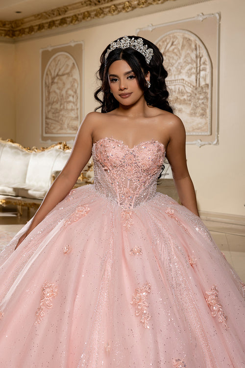 Beaded Corset Bodice & Glitter Tulle Skirt Strapless Sweetheart Birthday Dress By Layla K LK288