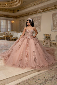 Quinceañera Ball Gown with Beaded Corset Bodice Glitter Tulle Skirt & Crystal Tiara By Layla K LK294