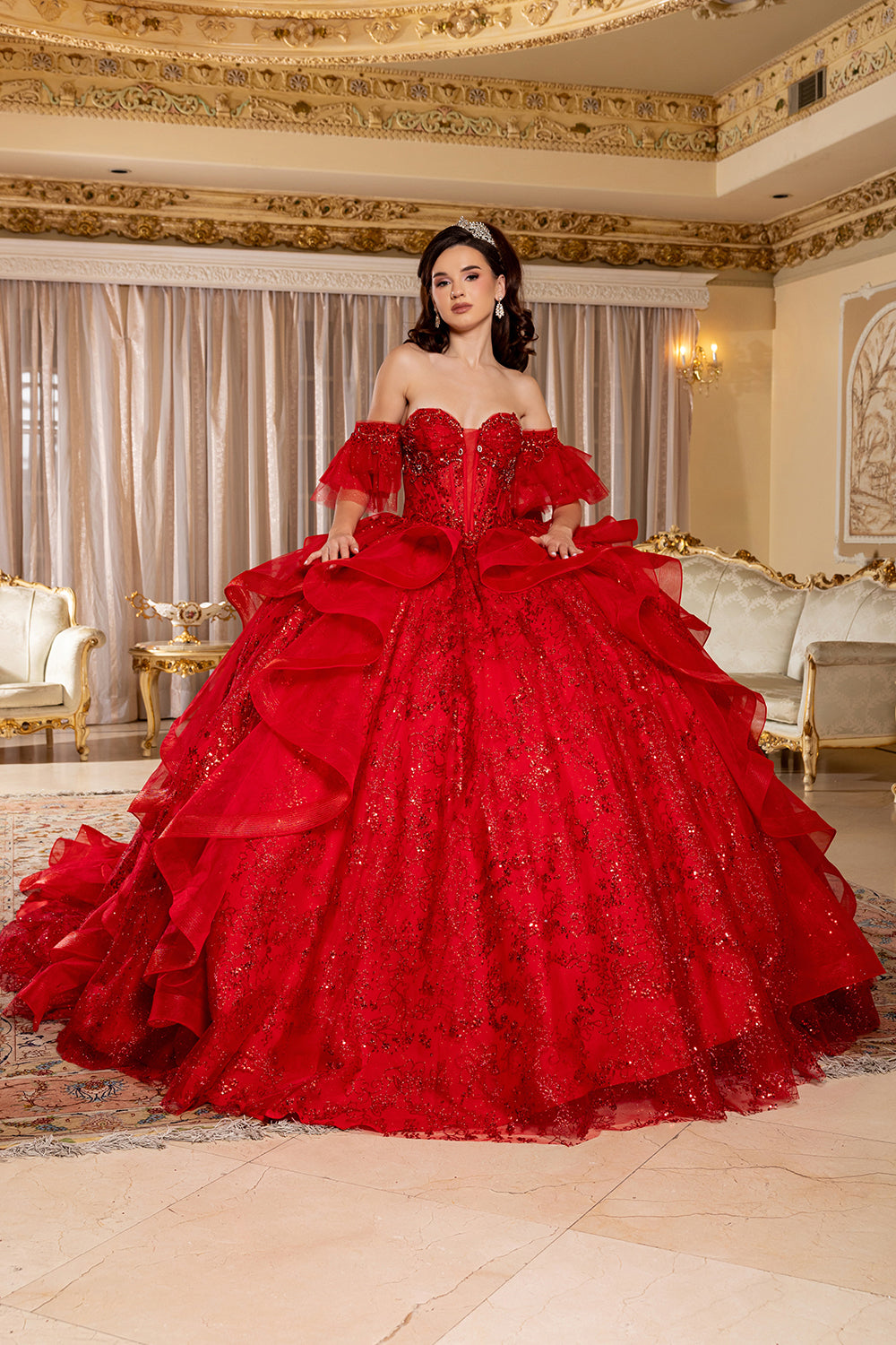 red tulle corset dress Corset Dotted Tulle Maxi Length Prom Dress Red / 16