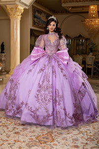 Sweetheart Long Sheer Puff Sleeve Beaded Corset Tiered Ruffle Ball Gown by Layla K LK299