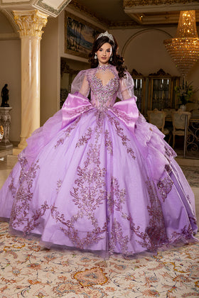 Sweetheart Long Sheer Puff Sleeve Beaded Corset Tiered Ruffle Ball Gown by Layla K LK299
