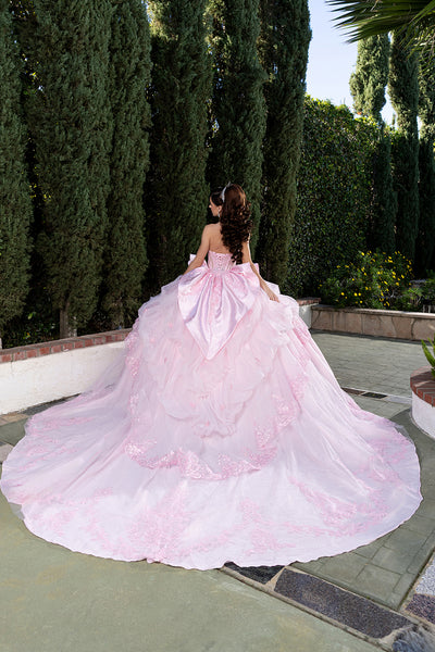 Sweetheart Long Sheer Puff Sleeve Beaded Corset Tiered Ruffle Ball Gown by Layla K LK299