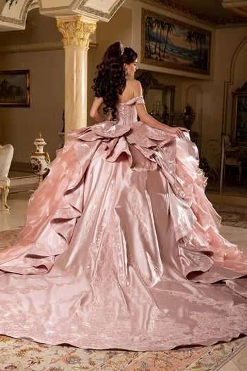 Layla K RED Satin and Organza with Beaded Illusion Corset Bodice Ball Gown Quinceanera Dresses