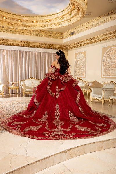 Off-Shoulder Embroidered Illusion Corset Glitter Tulle Quinceañera Gown by Layla K LK303