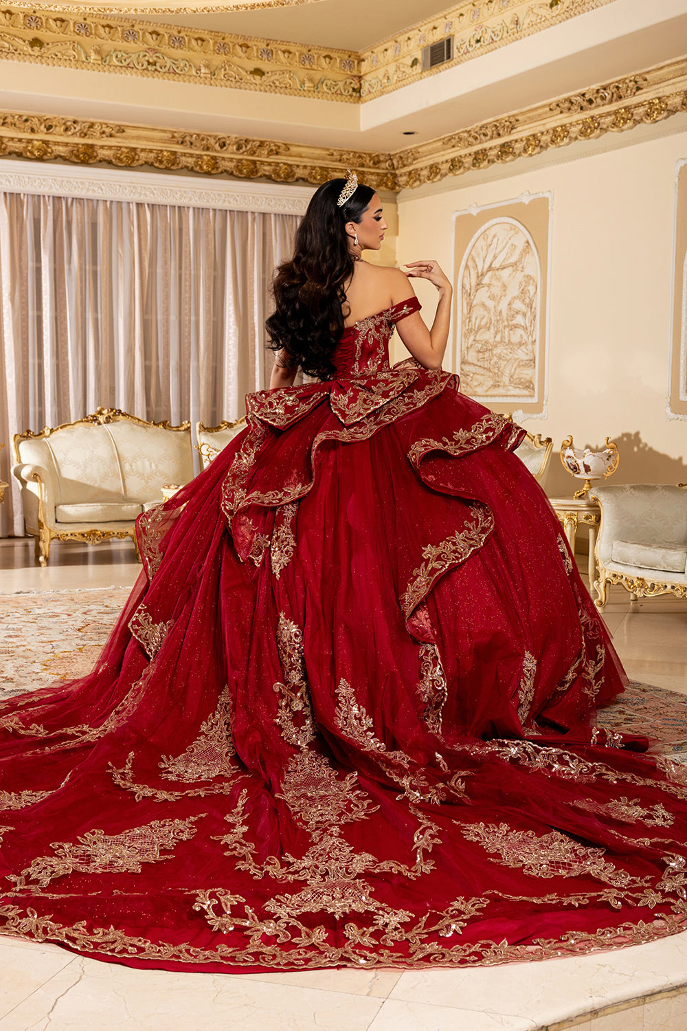 Off-Shoulder Embroidered Illusion Corset Glitter Tulle Quinceañera Gown by Layla K LK303