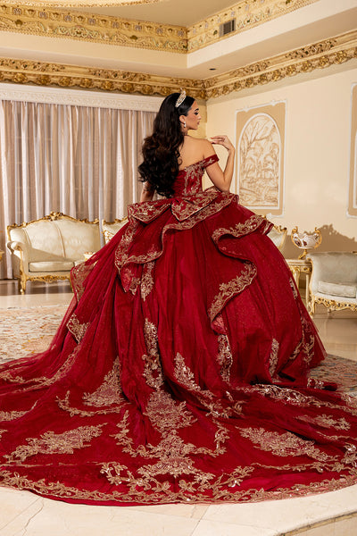 Off-Shoulder Embroidered Illusion Corset Glitter Tulle Quinceañera Gown by Layla K LK303