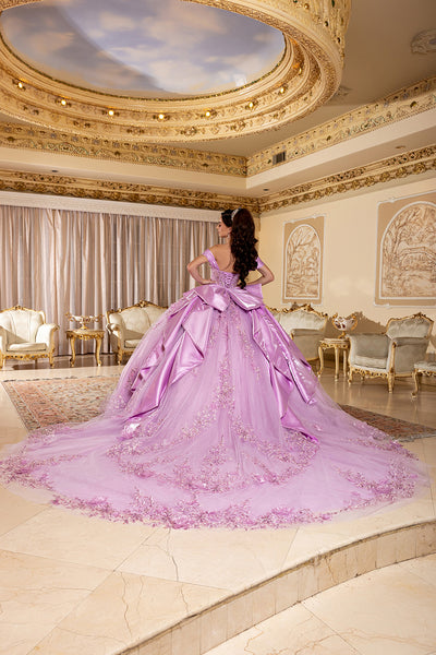 Off-Shoulder Plunging Sweetheart 3D Floral Illusion Corset Quinceañera Dress by Layla K LK305