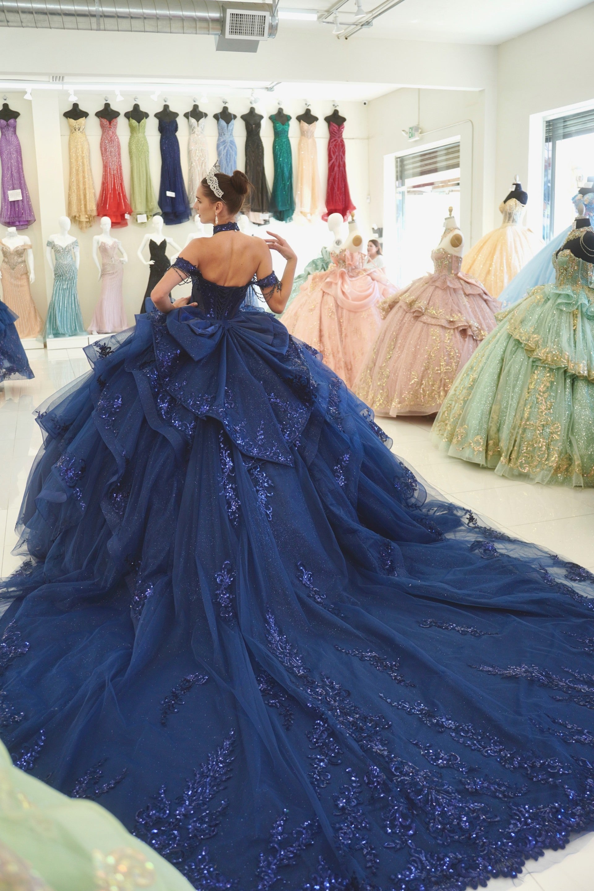 Layla K NAVY Glitter Tulle, Lace, Sequin Embroidery Ball Gown Quinceanera Dresses