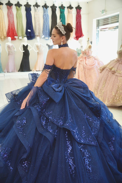 Layla K NAVY Glitter Tulle, Lace, Sequin Embroidery Ball Gown Quinceanera Dresses